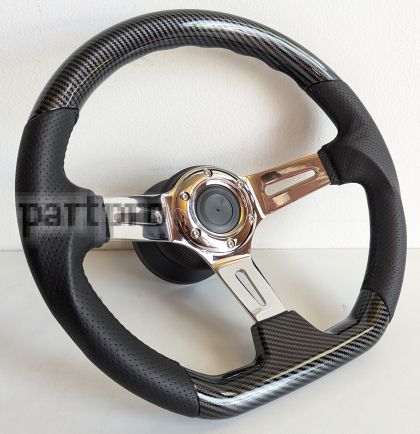 Steering wheel fits For VW Carbon Look Black Leather 350mm Vintage For Golf Jetta  For Beetle 1200 1300 1302 1303 1600 70-79'