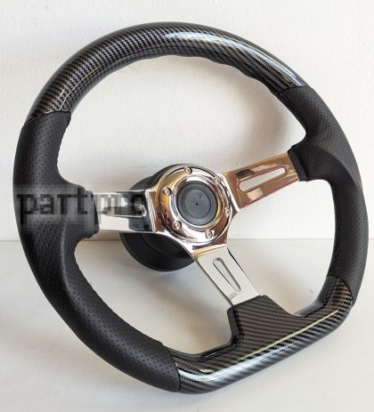 Steering Wheel fits For BMW 350mm Carbon Look Black Leather 350mm Vintage For E9 E12 E21 E23 E24 E28 76-85'