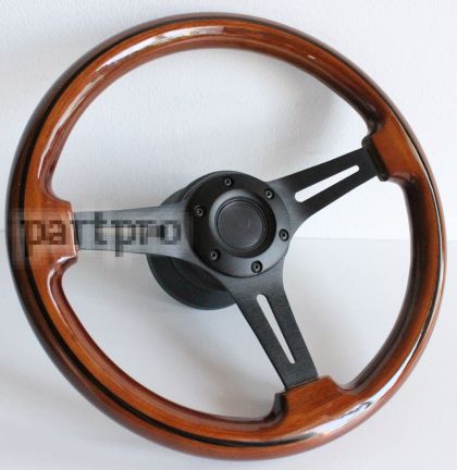 Steering Wheel Mercedes Benz Wood Black 350mm vintage For W123 W124 W201 W126 R107 1978-1988