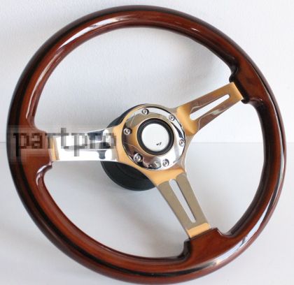 Steering wheel VW Wood Chrome 350mm Vintage For Beetle 1200 1300 1302 1303 1600 70-79'