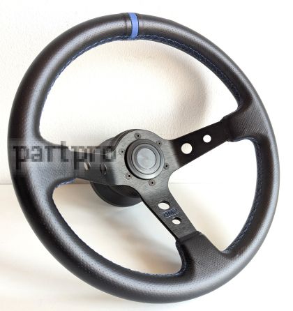 Steering Wheel BMW Blue Leather Stitches Deep Dish Sport Drift For E24 E28 E30 E32 E34 86-92'