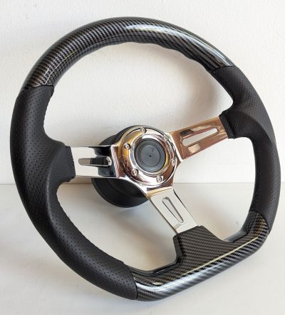 Steering Wheel fits For BMW 350mm Carbon Look Black Leather 350mm Vintage For E24 E28 E30 E32 E34 86-92'