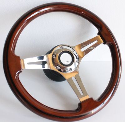 Steering wheel Wood Chrome 350mm Vintage For Mercedes Benz W123 W124 W201 W126 R107 1978-1988